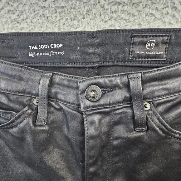 AG Adriano Goldschmied Pants 24 The Jodi Crop Coated Black High Rise Slim Flare - Picture 7 of 8